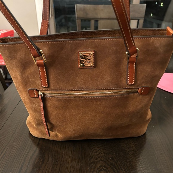 Dooney & Bourke Handbags - Dooney & Bourke Shopper Bag Caramel Suede Zip Top Tote | Feet | Medium